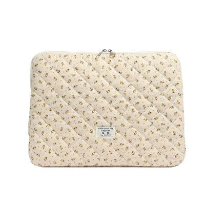11-15 Inch Coquette Floral Puffy Laptop Sleeve Kawaii Cutecore Quilted Puffer Computer Bag for Women Case Cover (Yellow,13-14 Inch)