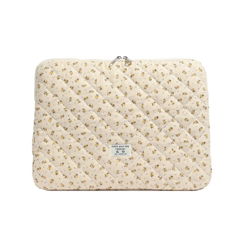 11-15 Inch Coquette Floral Puffy Laptop Sleeve Kawaii Cutecore Quilted Puffer Computer Bag for Women Case Cover (Yellow,13-14 Inch)