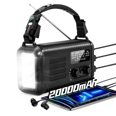 Emergency Weather Radio 20000mAh, Solar Hand Crank Radio NOAA/AM/FM Black