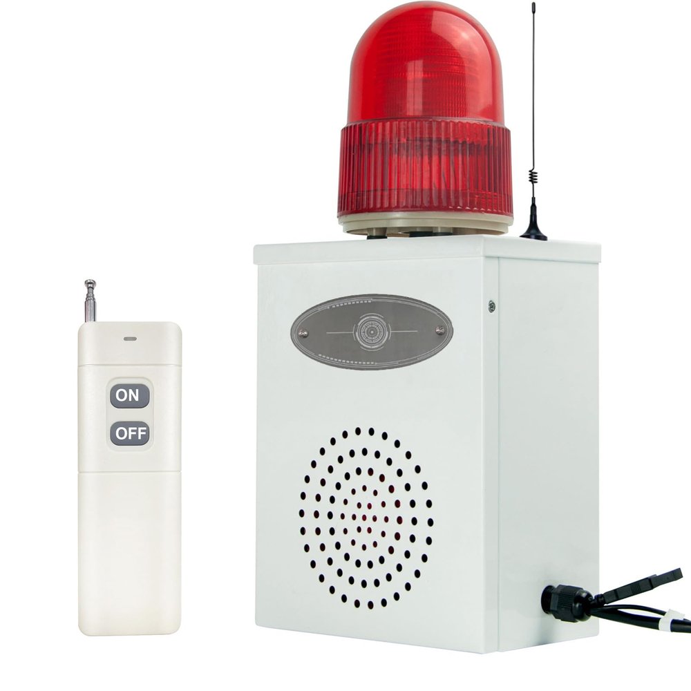 EOKHEOY Industrial Remote Control Alarm Siren Outdoor 2000m 120dB Adjustable Emergency Security Loud Siren with Strobe Light for Warehouse Commercial Factory, Yard AC220V