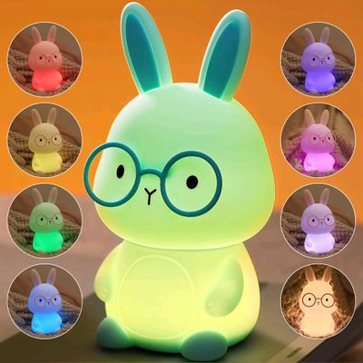 FAMIDUO Bunny Night Light, Rabbit Lamp for Kids, Rechargeable LED Nightlight for Easter Gift,Silicone Bedside Lamp with Touch Color Changing,3 Levels Dimmable/Timmer Nursery Bedroom Light,Room Decor