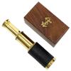 Handheld Leather Brass Telescope Pirate Navigation Spyglass with Wooden Box view 1