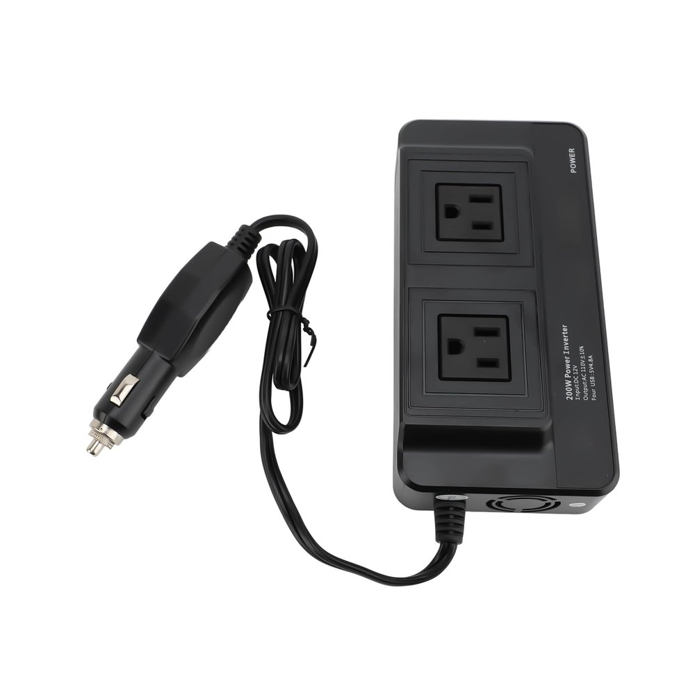 200W Car Power Converter, Portable Inverter with 4 USB Ports Double Outlets, DC12v Input (110V US Plug)