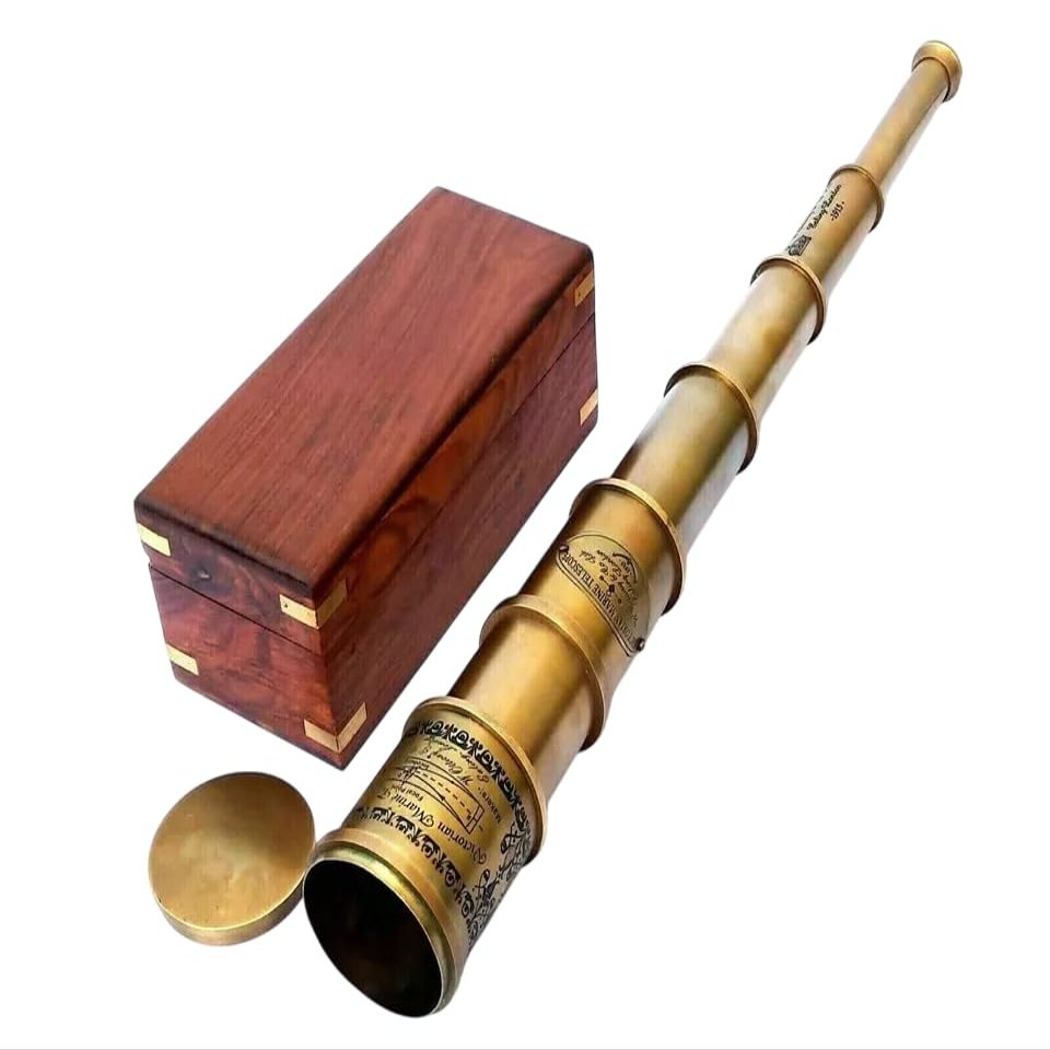 20 Inch Antique Style Brass Spyglass Scope Telescope with Wooden Box Victorian Gift