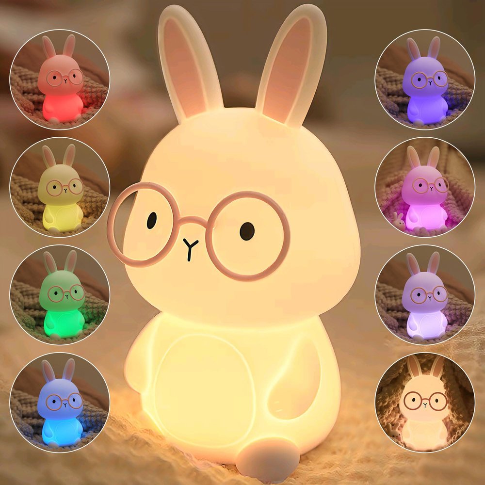 FAMIDUO Bunny Night Light for Kids, Rechargeable Silicone Touch Rabbit Lamp
