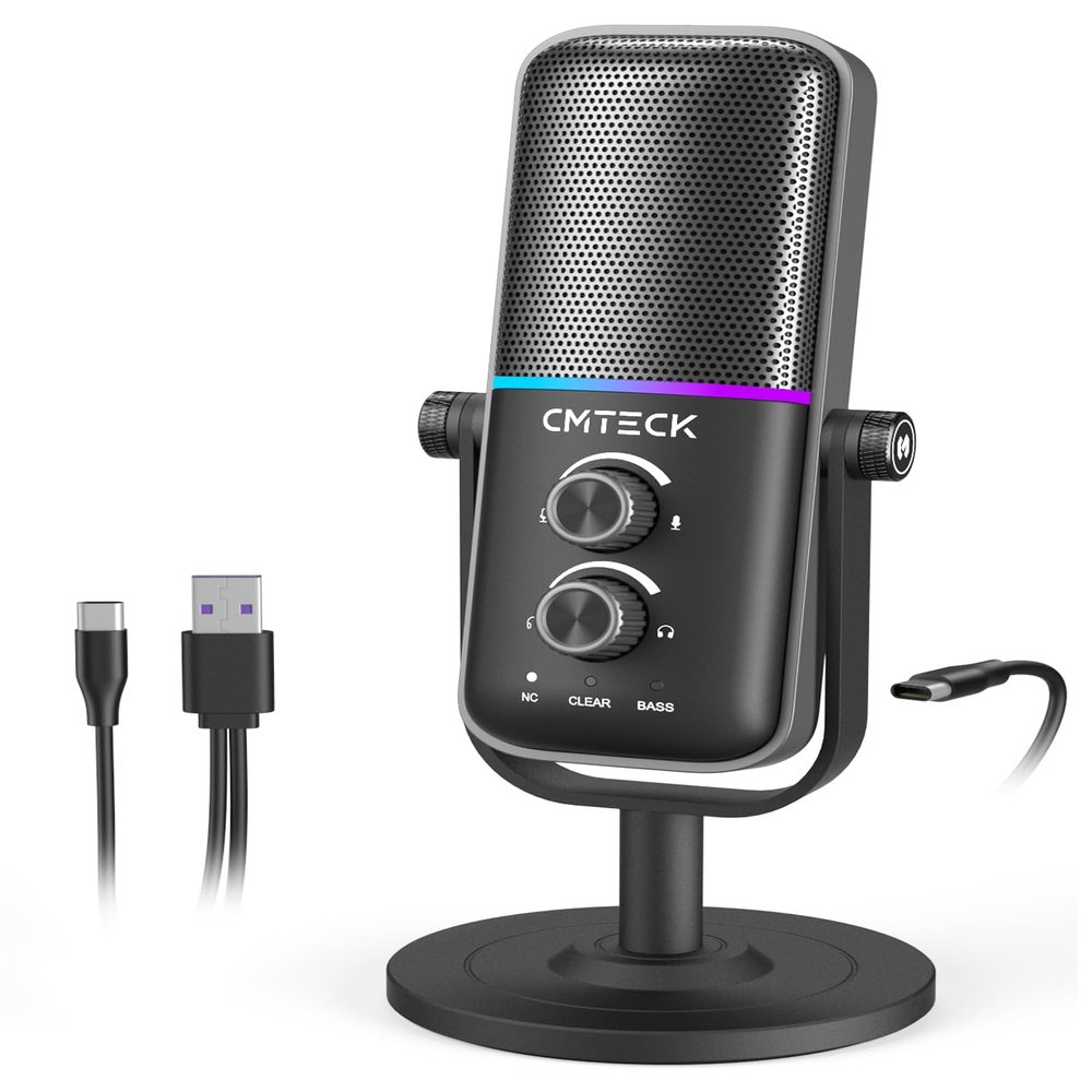 CMTECK USB Microphone for PC, PS4/PS5, Laptop  Computer Microphone with RGB Lighting, Mute Button, Mic Gain, Plug & Play, 3 Sound Modes for Streaming, Podcasting, Recording