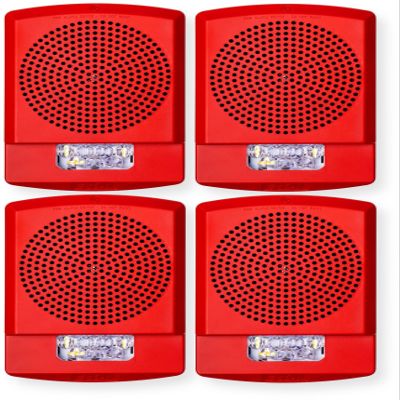 ELSPSTR-AL Pack of 4 High-Fidelity Speaker Strobes, Red; Alert Lettering; Clear Lens; LED; Wall Mounting; 1/8W Up to 2W (5W 70V), 25 or 70 VRMS Operation; Indoor; 15/30/75/110/135/185 cd