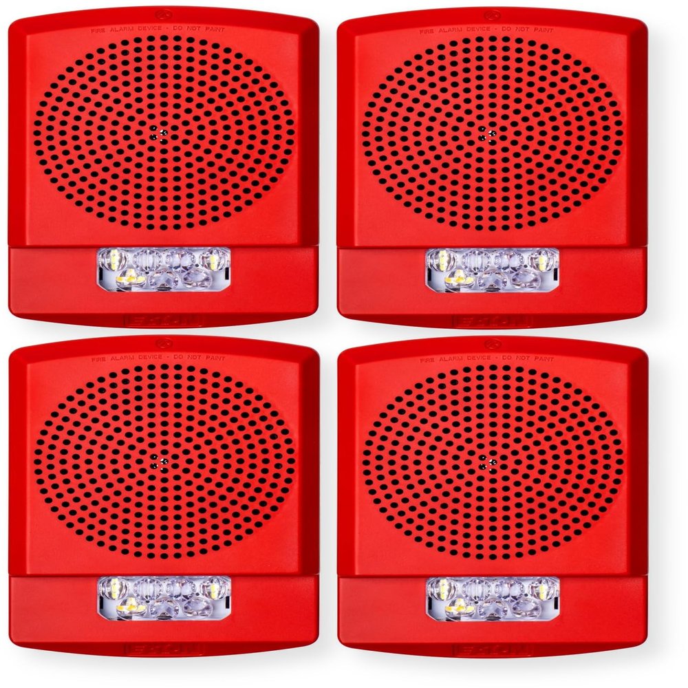 ELSPSTR-AL Pack of 4 High-Fidelity Speaker Strobes, Red; Alert Lettering; Clear Lens; LED; Wall Mounting; 1/8W Up to 2W (5W 70V), 25 or 70 VRMS Operation; Indoor; 15/30/75/110/135/185 cd