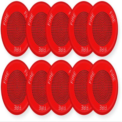 ELSPKRC Pack of 10 High-Fidelity Speakers, Red; FIRE Lettering; NO Lens; Ceiling Mounting; 1/8W Up to 2W (5W 70V), 25 or 70 VRMS Operation; Indoor; Low-Profile Design; Mounting Plate Included