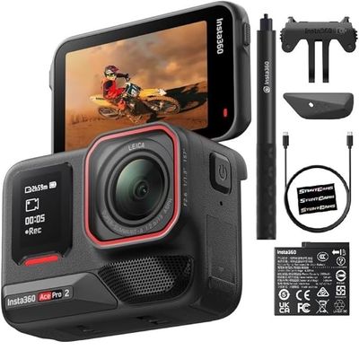 Insta360 Ace Pro 2 Waterproof 33ft Action Camera Lens 8K Large Sensor and Dual AI Editing Noise Reduction 1/1.3" Sensor, Leading Low Light, Superior Audio, Flip Screen with Extendable Selfie Stick