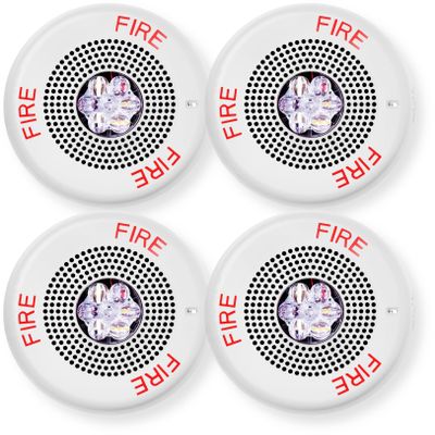 ELSPSTWC Pack of 4 High-Fidelity Speakers, White; FIRE Lettering; Clear Lens; LED; Ceiling Mounting; 1/8W Up to 2W (5W 70V), 25 or 70 VRMS Operation; Indoor; 15/30/75/110/150/177 cd