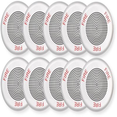 ELSPKWC Pack of 10 High-Fidelity Speakers, White; FIRE Lettering; NO Lens; Ceiling Mounting; 1/8W Up to 2W (5W 70V), 25 or 70 VRMS Operation; Indoor; Low-Profile Design; Mounting Plate Included