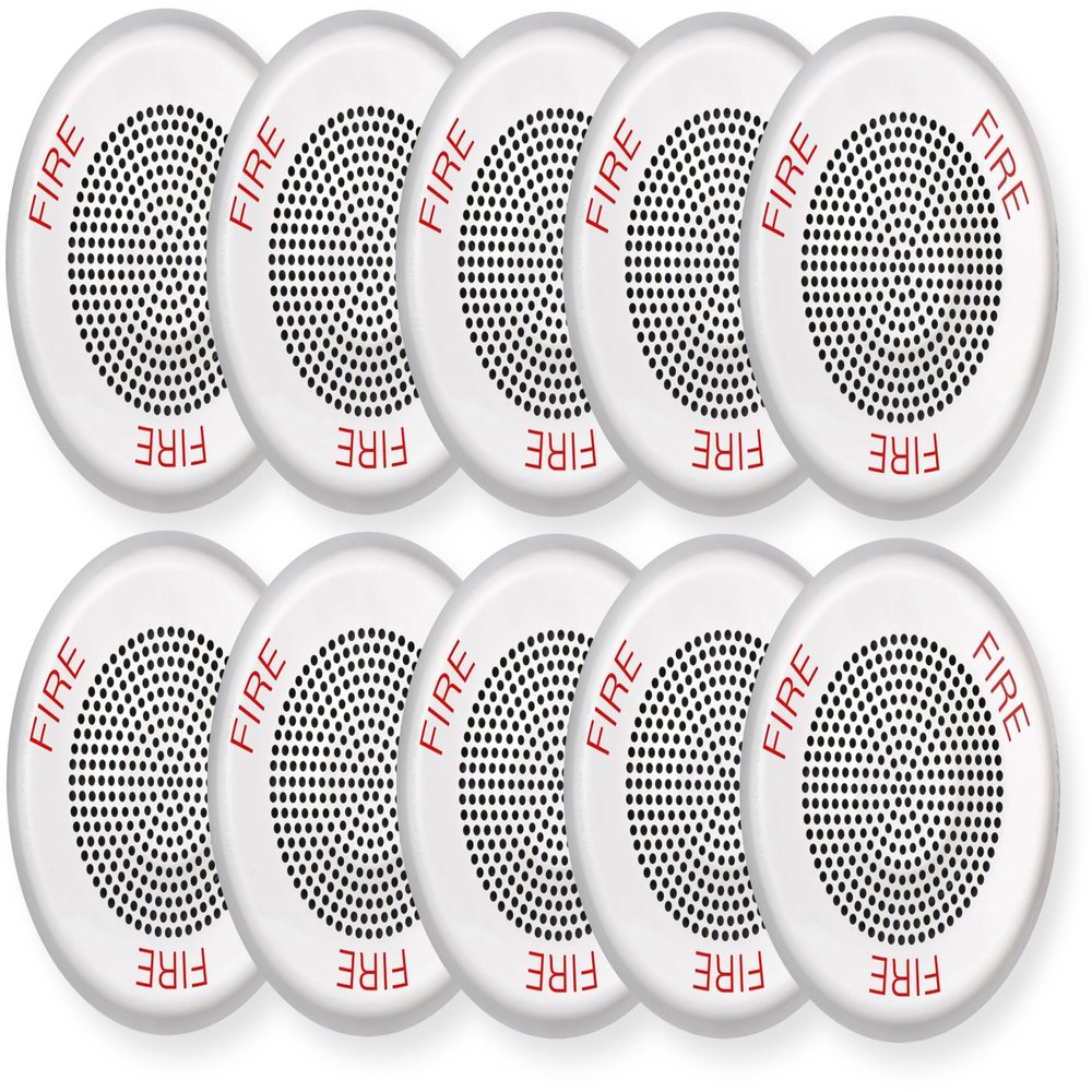 ELSPKWC Pack of 10 High-Fidelity Speakers, White; FIRE Lettering; NO Lens; Ceiling Mounting; 1/8W Up to 2W (5W 70V), 25 or 70 VRMS Operation; Indoor; Low-Profile Design; Mounting Plate Included