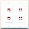 RiteAV 4 Port Speaker Wire Plug Jack Wall Plate - 2 Gang [White] view 1