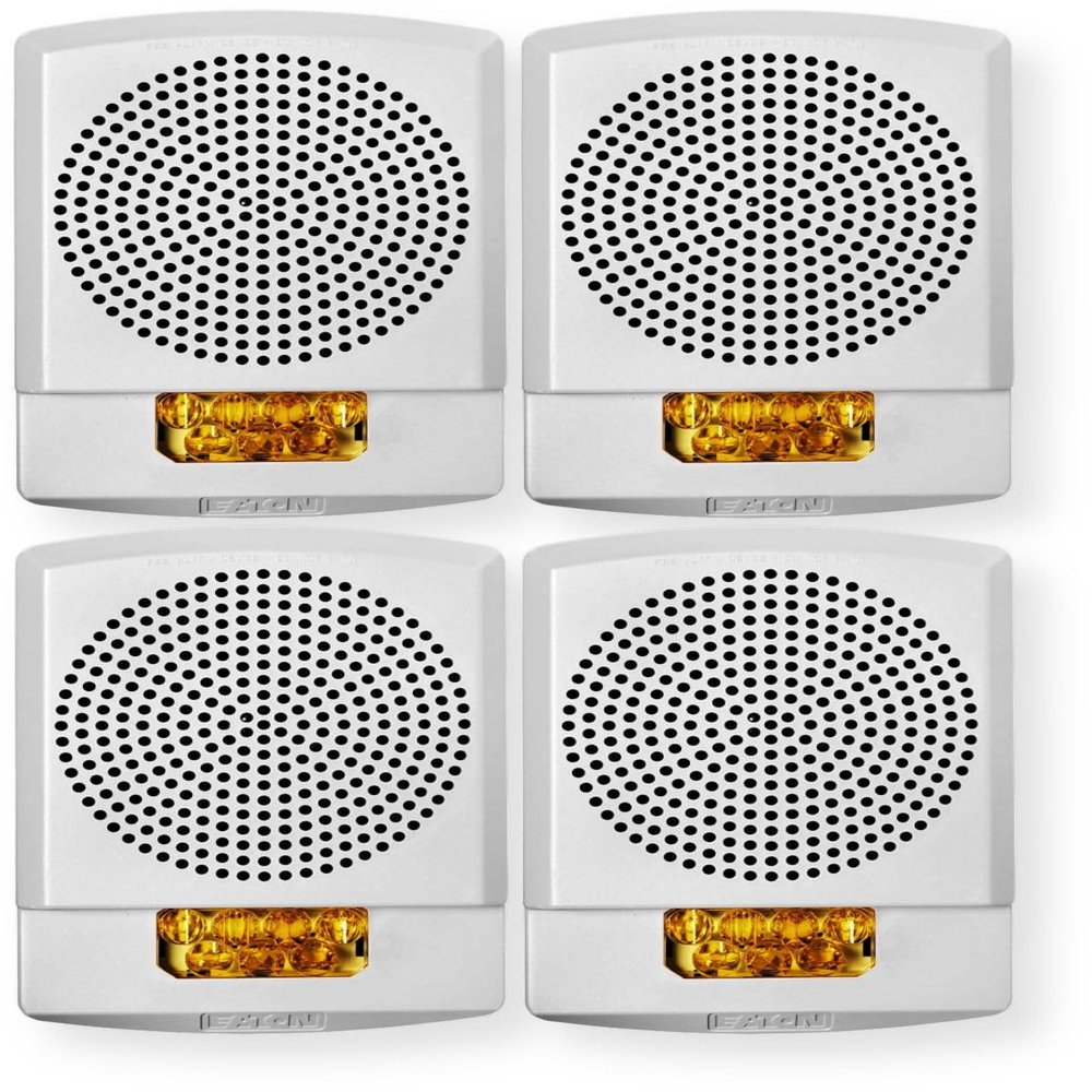 ELSPSTW-NA Pack of 4 High-Fidelity Speaker Strobes, White; No Lettering; Amber Lens; LED; Wall Mounting; 1/8W Up to 2W (5W 70V), 25 or 70 VRMS Operation; Indoor; 15/30/75/110/135/185 cd