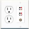 RiteAV 2 Port Speaker Wire Plug Jack Wall Plate with 1 RCA for Subwoofer - Round Outlet [White] view 1