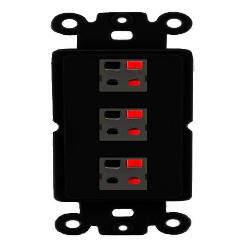 RiteAV 3 Port Speaker Wire Plug Jack Wall Plate - Rocker [Black/Black]