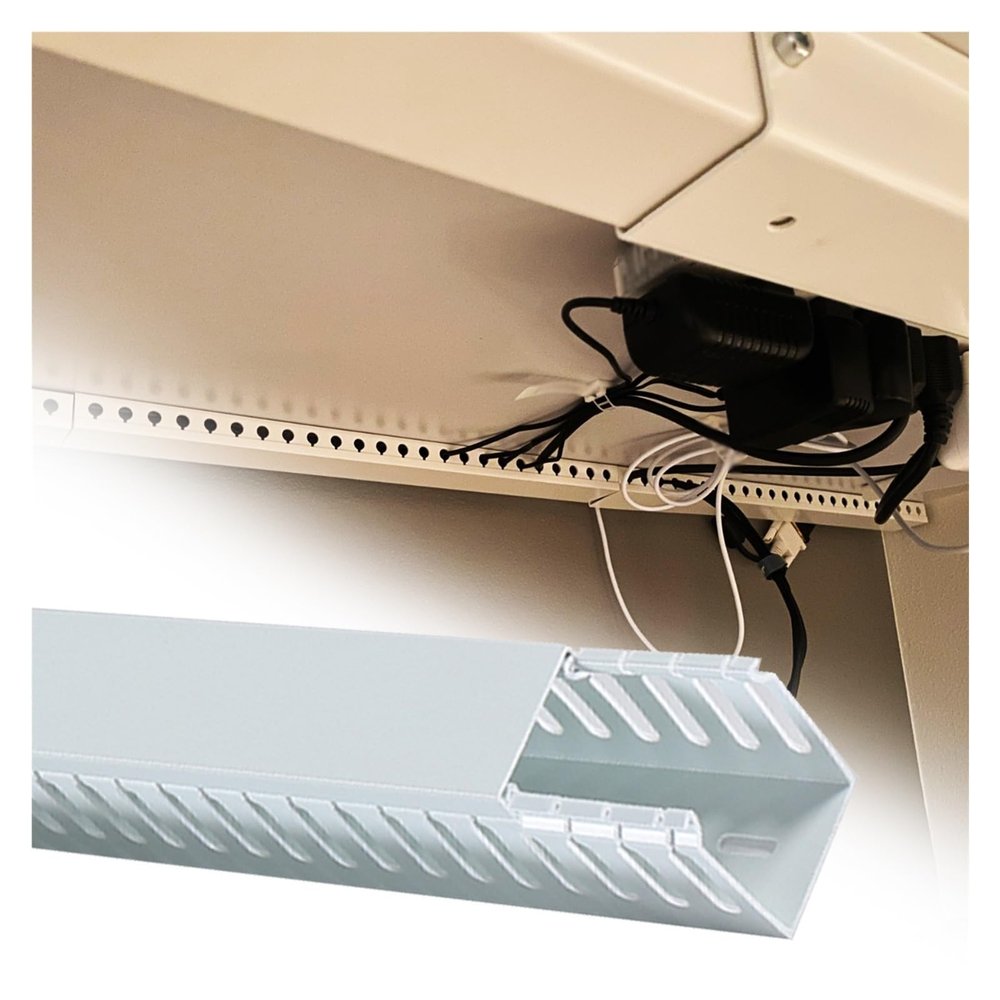 Cuttable Open Slot Wire Channel, Floor/Wall/Under Desk Cord Raceway Self Adhesive Wires Cover, Large Cable Trunking for Protect Ethernet Cables(6 Set White,H 50mm(2 in) W 35mm(1 3/8 in))
