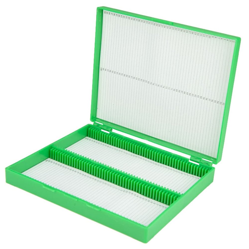 Microscope Observation 100pcs Biological Microscope Slides Storage Box(Green)
