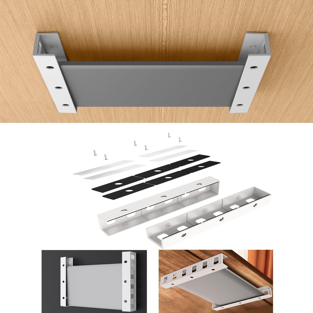 TYAMTOGSM Under Desk Laptop Holder, Under Desk Rack for Keyboard and Small Devices Up to 40mm/1.57in Thick Like Macbooks, Surface, Routers, Modems, Cable Box, Network Switch and More (White)