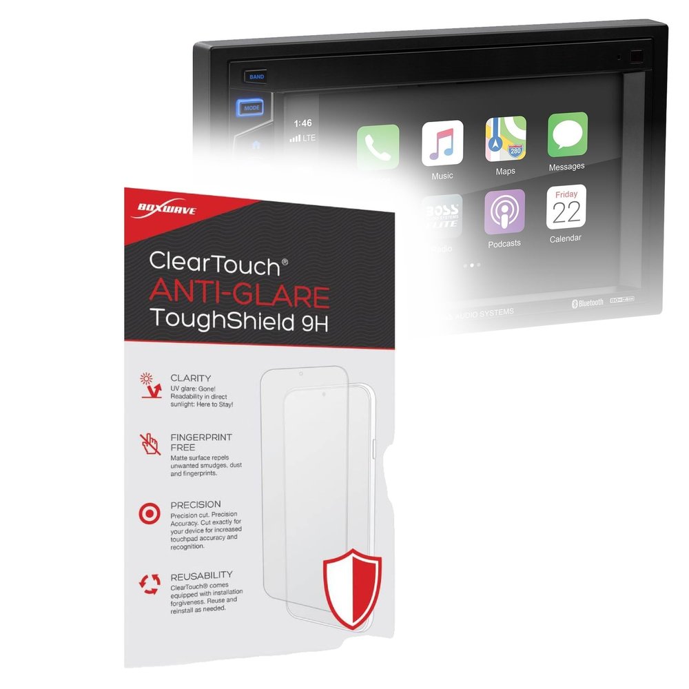 BoxWave Screen Protector Compatible with BOSS Audio BE62CP-C - ClearTouch Anti-Glare ToughShield 9H (2-Pack), Anti-Glare 9H Tough Flexible Film Screen Protector