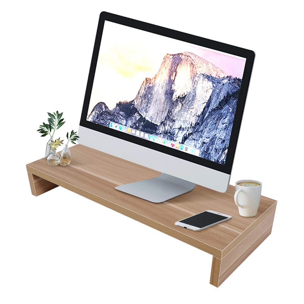 Computer Monitor Stand Desk Organiser, Screen Stand with Storage & Phone Riser, Ergonomic Desktop Organizer for PC Laptop Printer, Computer Monitor Screen Riser for Home Office (50x20x7cm, Burly Wood)