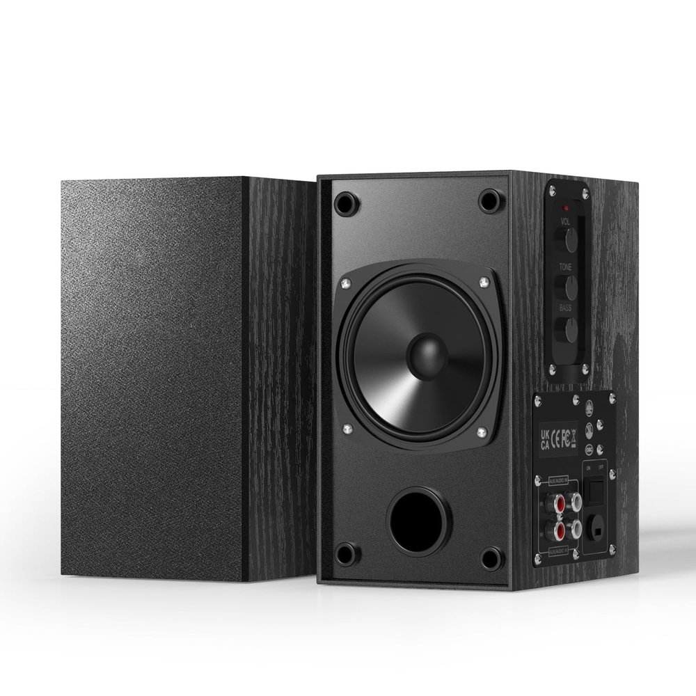 Elimavi 30W X 2 Powered Bookshelf Speakers - 3.5-RCA Input for Turntable, TV, PC, Record Player Speakers with 4 Inch Woofer & Wall Mounted