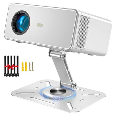 3-in-1 Projector Stand with Cable Ties Desk, Wall and Ceiling Mount with 1/4-Inch Thread, Foldable, Height Adjustable and 360-degree Rotation Compatible with Most Projectors for Home, Office