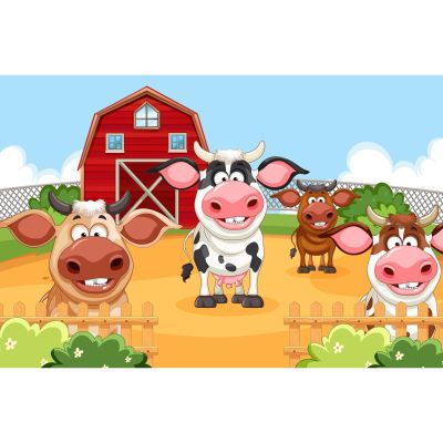 Red Barn Farm Backdrop Cow Group in The Farm Farmhouse Photography Background Happy Cute Farm Animals Backdrop Happy Birthday Baby Shower for Kids Children Cake Table Background Props 20x10ft