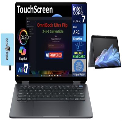 HP OmniBook Ultra Flip (Next Gen Spectre X360) 2-in-1 Laptop 14.0" Touchscreen OLED 2.8K Display (Intel Ultra 7-256V, 16GB LPDDR5X, 1TB SSD, Backlit KB, Fingerprint, Win 11 Home) with DKZ Hub