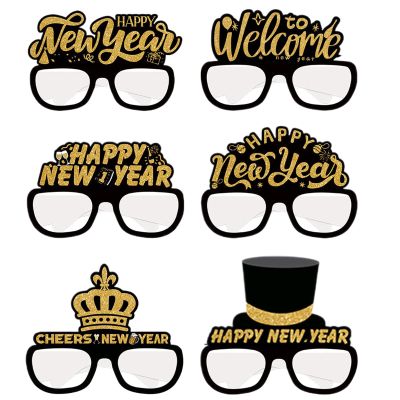 Happy New Year Glasses - New Year Eve Paper Glasses, New Year Celebration Glasses | Funny Glasses 2025 Glasses, 6x Pack Decorative Eyewear Holiday Glasses, New Years Glasses Photo Props For New Year