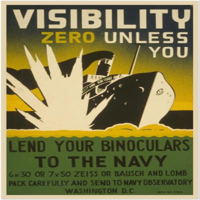 Lend Your Binoculars - Navy - World War 2 Poster - WW2 Vintage Poster-11 x 17 Inches (Black - Framed)