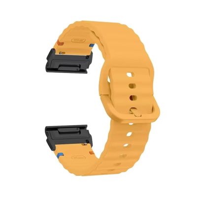 22mm 26mm Silicone Strap For Garmin Fenix E 8 7 Pro 7X 6 6X 5X 5Plus Quick Fit Wavy Silicone Watchband(Yellow black,22mm)