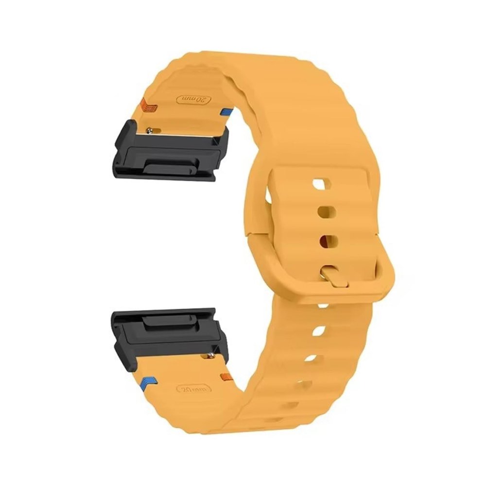 22mm 26mm Silicone Strap For Garmin Fenix E 8 7 Pro 7X 6 6X 5X 5Plus Quick Fit Wavy Silicone Watchband(Yellow black,22mm)