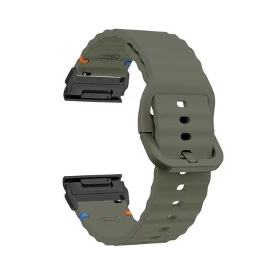 22mm 26mm Silicone Strap For Garmin Fenix E 8 7 Pro 7X 6 6X 5X 5Plus Quick Fit Wavy Silicone Watchband(Army Green Black,22mm)