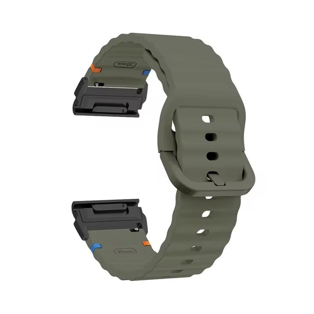 22mm 26mm Silicone Strap For Garmin Fenix E 8 7 Pro 7X 6 6X 5X 5Plus Quick Fit Wavy Silicone Watchband(Army Green Black,22mm)