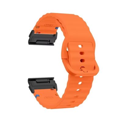 22mm 26mm Silicone Strap For Garmin Fenix E 8 7 Pro 7X 6 6X 5X 5Plus Quick Fit Wavy Silicone Watchband(Orange Black,22mm)