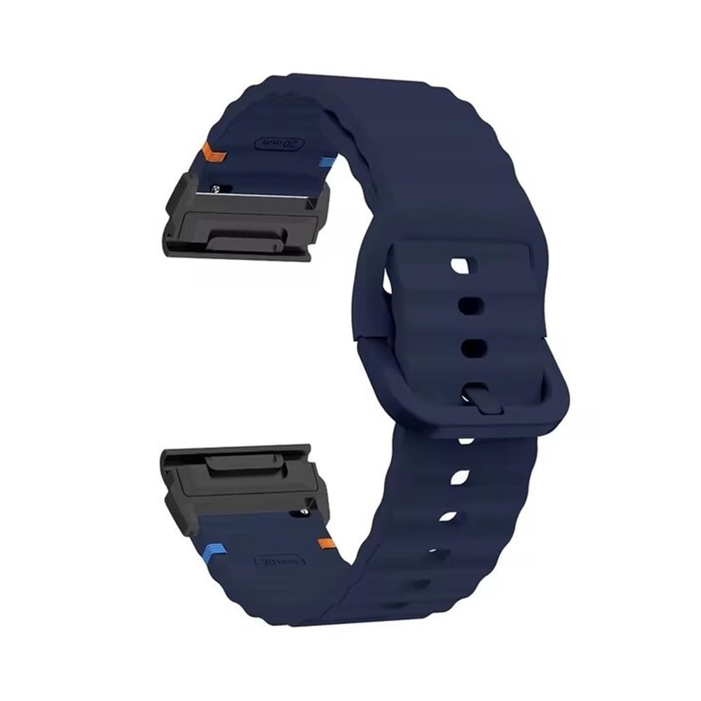 22mm 26mm Silicone Strap For Garmin Fenix E 8 7 Pro 7X 6 6X 5X 5Plus Quick Fit Wavy Silicone Watchband(Midnight blue Black,22mm)