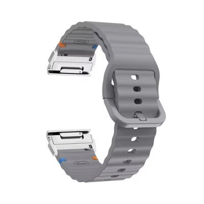 22mm 26mm Silicone Strap For Garmin Fenix E 8 7 Pro 7X 6 6X 5X 5Plus Quick Fit Wavy Silicone Watchband(Space gray Silver,22mm)