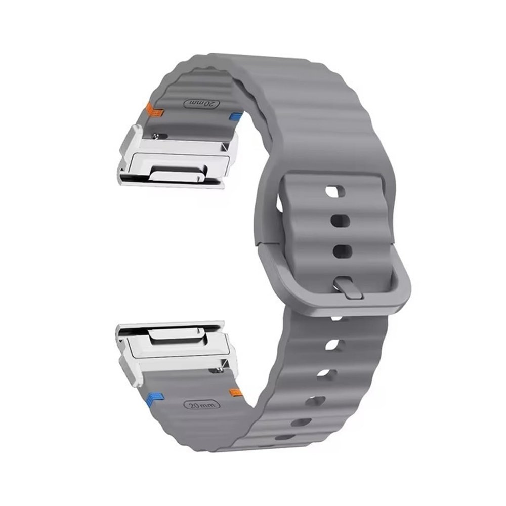 22mm 26mm Silicone Strap For Garmin Fenix E 8 7 Pro 7X 6 6X 5X 5Plus Quick Fit Wavy Silicone Watchband(Space gray Silver,22mm)