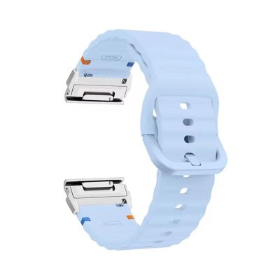 22mm 26mm Silicone Strap For Garmin Fenix E 8 7 Pro 7X 6 6X 5X 5Plus Quick Fit Wavy Silicone Watchband(Light blue Silver,22mm)
