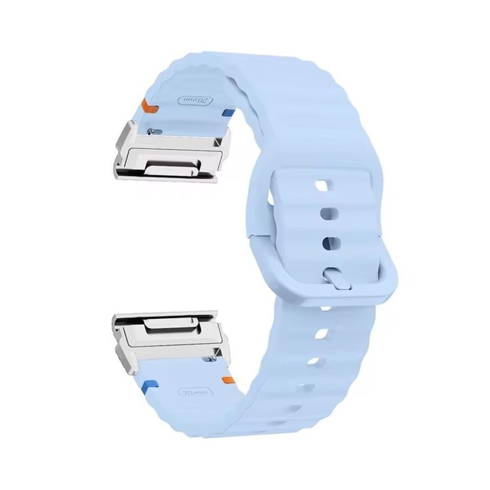 22mm 26mm Silicone Strap For Garmin Fenix E 8 7 Pro 7X 6 6X 5X 5Plus Quick Fit Wavy Silicone Watchband(Light blue Silver,22mm)