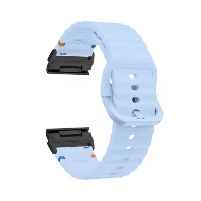 22mm 26mm Silicone Strap For Garmin Fenix E 8 7 Pro 7X 6 6X 5X 5Plus Quick Fit Wavy Silicone Watchband(Light blue Black,26mm)