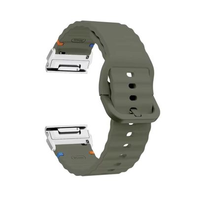 22mm 26mm Silicone Strap For Garmin Fenix E 8 7 Pro 7X 6 6X 5X 5Plus Quick Fit Wavy Silicone Watchband(Army Green Silver,26mm)