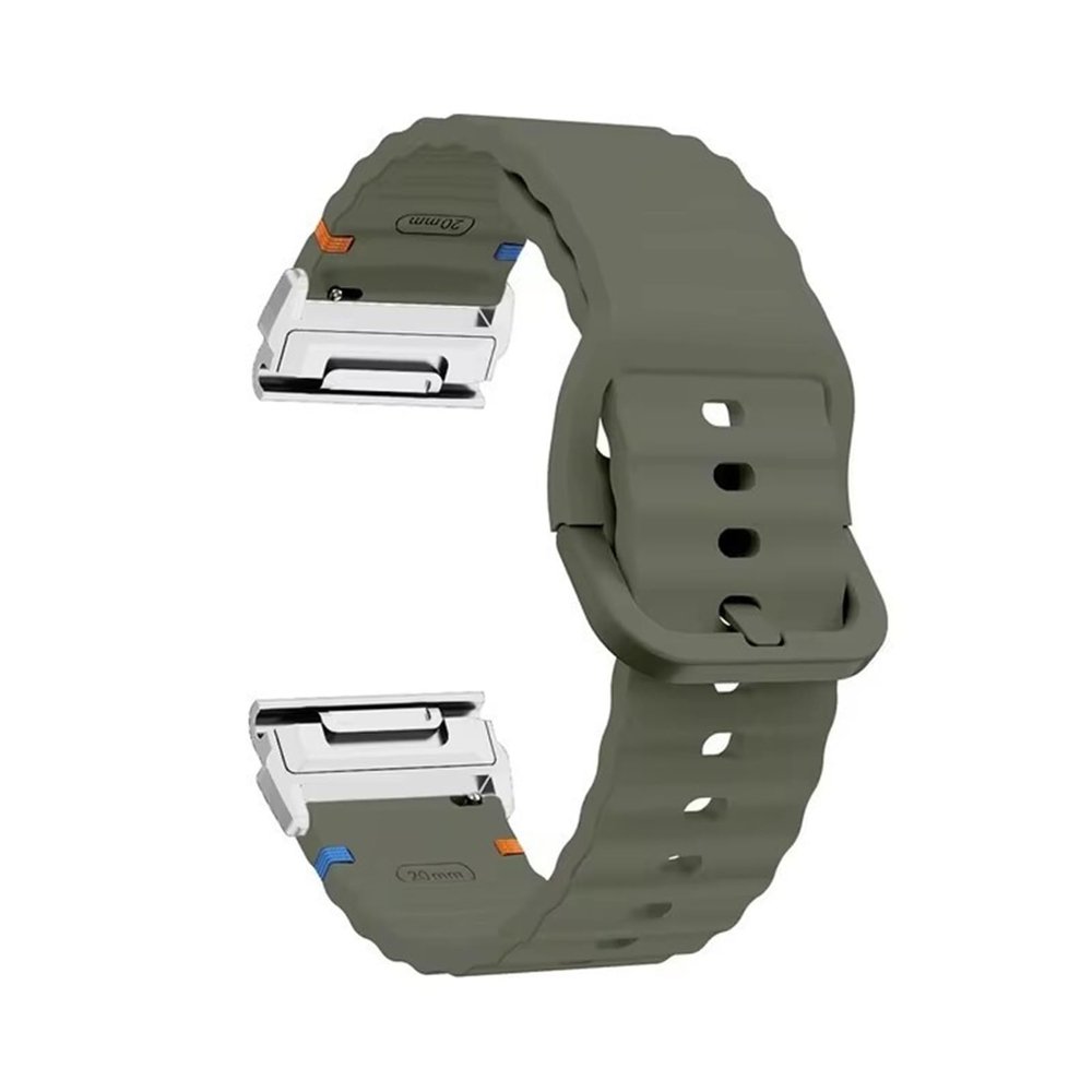 22mm 26mm Silicone Strap For Garmin Fenix E 8 7 Pro 7X 6 6X 5X 5Plus Quick Fit Wavy Silicone Watchband(Army Green Silver,26mm)