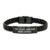 Eat. Sleep. Amateur Radio. Repeat. Valentine's Unique Gifts from Men to Amateur Radio Enthusiasts, Interlaced Leather Bracelet for Radio Operators, Durable Stainless Steel and PU Leather Combination view 1