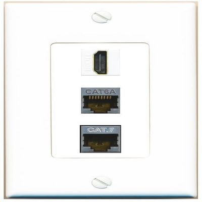 RiteAV 1 Port CAT6A CAT7 HDMI Jack Coupler Female-Female Wall Plate [White]