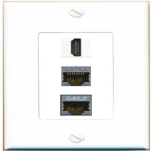 RiteAV 1 Port CAT6A CAT7 HDMI Jack Coupler Female-Female Wall Plate [White]