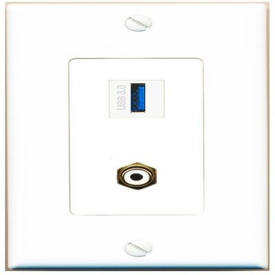 RiteAV 1 Port RCA-White USB-3 Jack Coupler Female-Female Wall Plate [White]