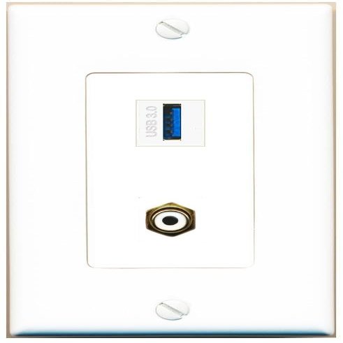 RiteAV 1 Port RCA-White USB-3 Jack Coupler Female-Female Wall Plate [White]